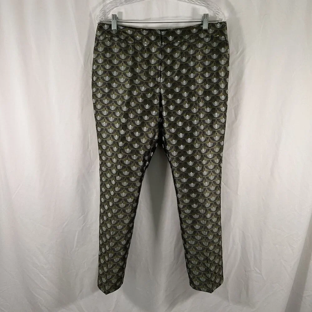 Ann Taylor Dress Pants Women's 8 Green Metallic Signature Mid Rise Pockets